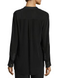 Long-Sleeve Stud-Trim Silk Blouse 