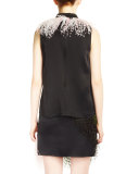 Sleeveless Feather-Trim A-Line Blouse, Black