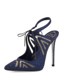 Crystal-Embellished Tie-Front 115mm Pump, Navy