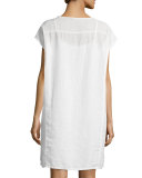 Short-Sleeve Ballet-Neck Shift Dress