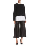 Double-Faced Bell-Sleeve Top, Black