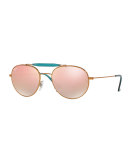 Mirrored Round Brow-Bar Sunglasses, Copper/Bronze
