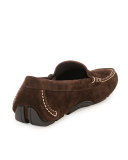 Contrast-Stitch Suede Penny Driver, Chocolate