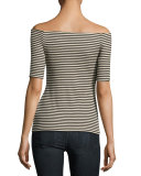 Striped Off-the-Shoulder Top, Black/Ivory