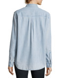 Brett Embroidered Chambray Shirt, Blue