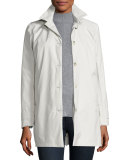 Lightweight Button-Front Hooded Jacket, Snow White