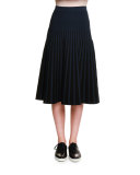 Pleated Two-Tone A-Line Skirt, Black/Blazer