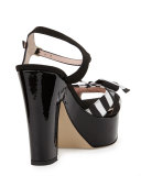 annie striped grosgrain platform sandal, black