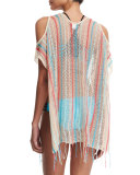 Nightfall Striped-Crocheted Beach Sweater, Natural
