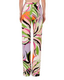 Printed Pull-On Palazzo Pants, Pink/Green