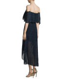 Off-The-Shoulder Draped High-Low Cocktail Dress, Ink