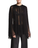 Bapel Long-Sleeve Sheer Top, Black