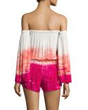 Estelle Tie-Dye Ombré Off-the-Shoulder Romper, Hibiscus Water Ripple