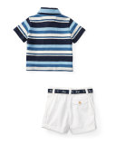 Striped Polo w/ Twill Shorts, Blue, Size 6-24 Months