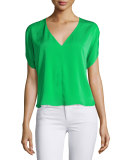 Dolman-Sleeve V-Neck Top, Green