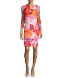 Long-Sleeve Floral-Print Body-Conscious Dress 