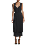 Sleeveless Crisscross-Back Midi Dress, Black