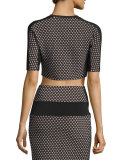 Sporty Diamond-Pattern Mesh-Inset Crop Top