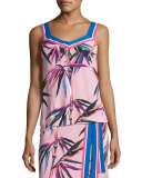 Printed Sleeveless V-Neck Top, Pink/Multi