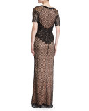 Savannah French Lace Gown, Black/Nude