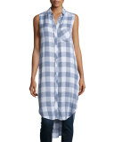 Jordyn Check Sleeveless Tunic, River/White Check