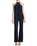 Madison Sleeveless Asymmetric Pleated Silk Blouse, Ink