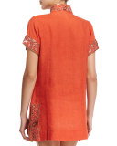 Viceroy Beaded Linen Short Coverup Tunic, Sunrise