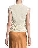 Sleeveless Ruched Silk-Blend Top, Ivory