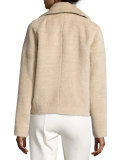Fur-Trim Colorblock Coat, Beige
