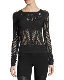 Wanderer Laser-Cut Long-Sleeve Sport Top, Black