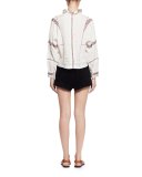 Delphine Embroidered Linen Top, Ecru