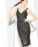 Sleeveless Embroidered Cocktail Dress, Black/Taupe