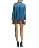 Faded Snap-Front Denim Shirt, Blue