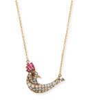 14K Sitting Bird Necklace with Rubies & Diamonds