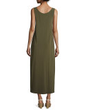 Long Cultivated Crepe Jersey Tank Dress, Dark Green