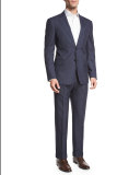Textured Windowpane Check Two-Piece Suit, Navy