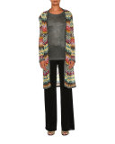 Zigzag Knit Open-Front Long Cardigan, Multi