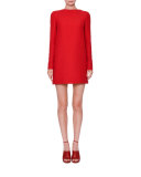 Long-Sleeve Crepe Couture Dress, Red