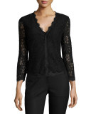 Bria Scalloped-Lace Cardigan, Black