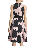 sleeveless petal stamp fit-and-flare dress, natural