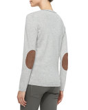Cashmere Elbow-Patch Pullover Sweater, Light Gray