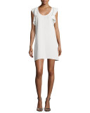 Dillon Sleeveless Ruffle-Trim Shift Dress, Ivory