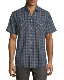 Graham Plaid Short-Sleeve Sport Shirt, Navy