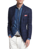 Tonal Madras Two-Button Jacket, Deep Blue