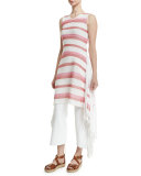 Sleeveless Striped Tunic Dress W/Fringe