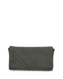 Small Intrecciato Flap Clutch Bag w/Strap, Gray