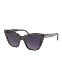Calvi Streaked Cat-Eye Sunglasses, Black/White
