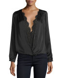 Maris Surplice Lace-Trim Top, Black