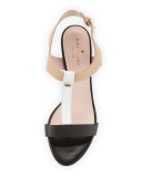 addie colorblock leather city sandal, black/white/natural