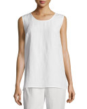 Sleeveless Gauze Long Tank, White, Plus Size